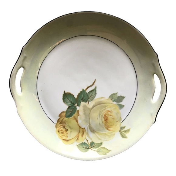 Z.S.&C. German Porcelain Cake Dish Yellow Rose Handles PreOwned - Picture 1 of 16